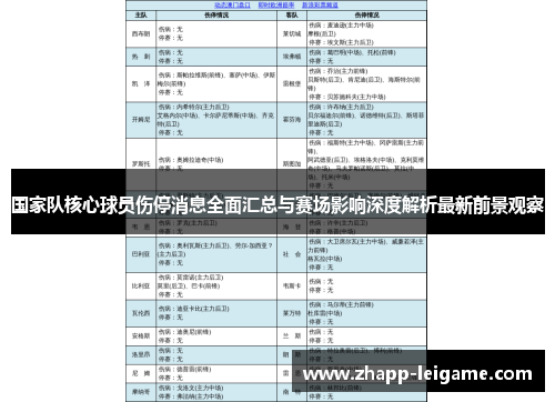 国家队核心球员伤停消息全面汇总与赛场影响深度解析最新前景观察 国家队核心球员伤停消息全面汇总与赛场影响深度解析最新前景观察